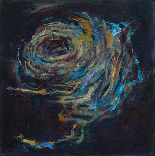 Blue Ribbon Nest, oil, wax, on canvas, 12 in x 12 in, 2013