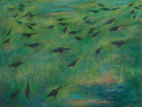 Crows in the Grass, oil, wax, on canvas, 36 in x 48 in