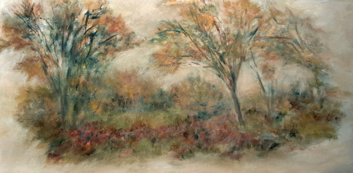Fall Field With Sumacs, oil on wood, 12 in x 24 in, 2021
