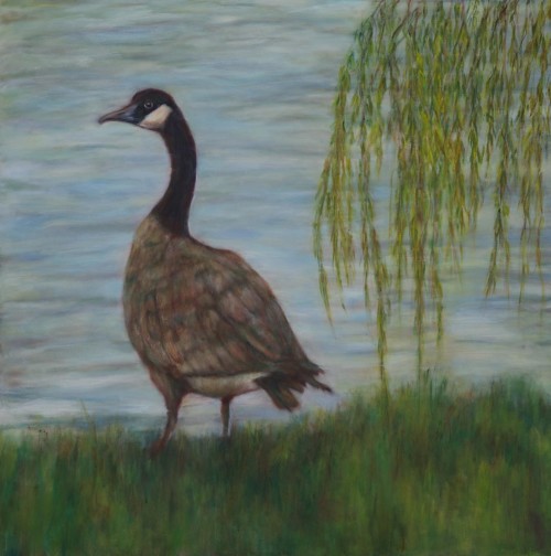 Goose By The Willow, oil on canvas, 40 in x 40 in