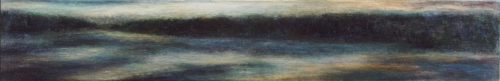 Lake at Dusk, oil, wax, on wood, 12 in x 48 in