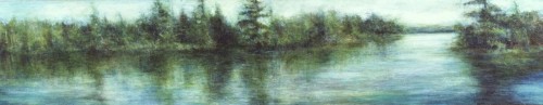 Lakeside Series, #1, oil, wax, on wood, 18 in x 79 in