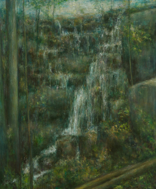 Luskville Falls, Spring, oil, wax, on canvas, 36 in. x 24 in