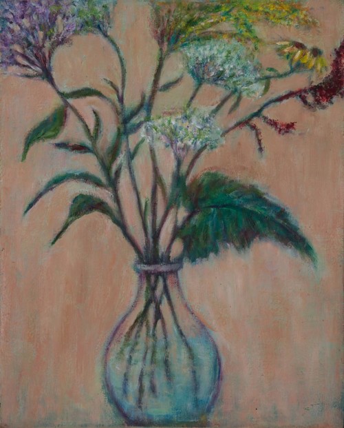 Midsummer Bouquet, Roadside Floral Series, oil, wax, on wood, 20 in x 16 in