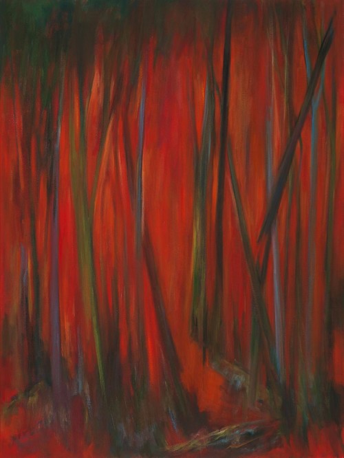 Red Forest #3, oil, wax, on canvas, 40 in x 30 in
