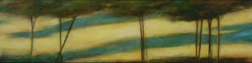 Summer Skies 2, oil, wax, on wood, 15 in x 60 in