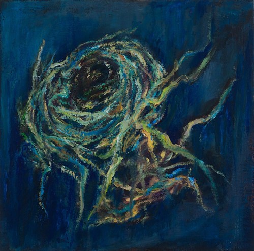 Ultramarine Nest, oil, wax, on canvas, 12 in x 12 in, 2013