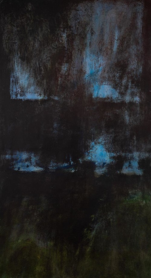 Underblue 1, oil, wax, on canvas, 70.5 in x 38.5 in, 1994