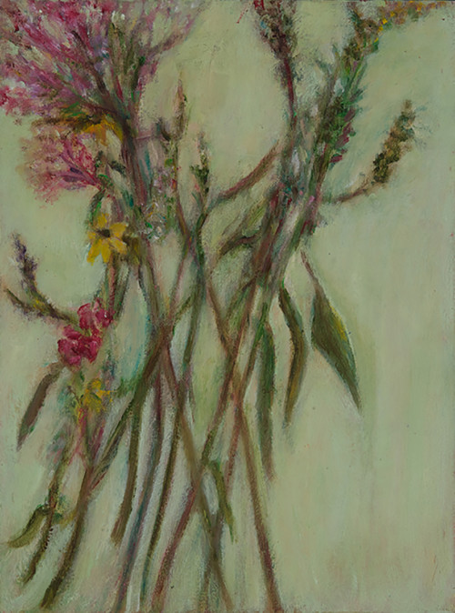 Wildflower Bouquet, Roadside Floral Series, oil, wax, on wood, 16 in x 12 in