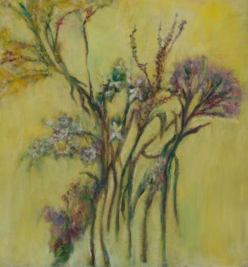 Wildflowers in Yellow, Roadside Floral Series, oil , wax, on wood, 20 in x 16 in