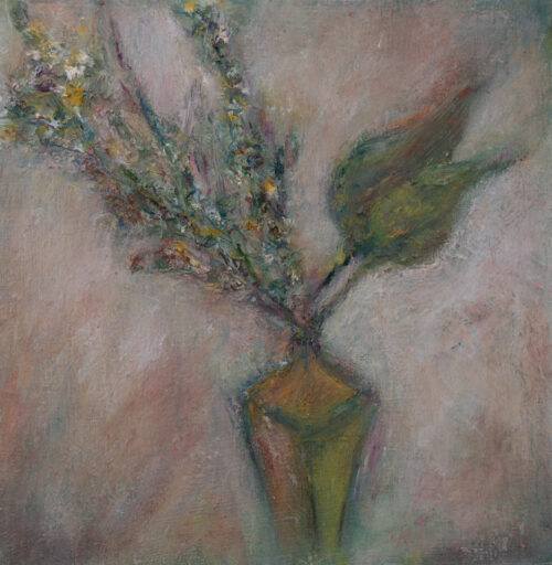 Lily of the Valley in Brass, oil, wax, on canvas, 6 in x 6 in