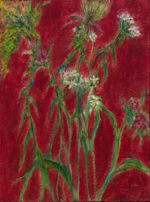 Wildflower Composition, Roadside Floral Series, oil, wax, on wood, 16 in x 12 in